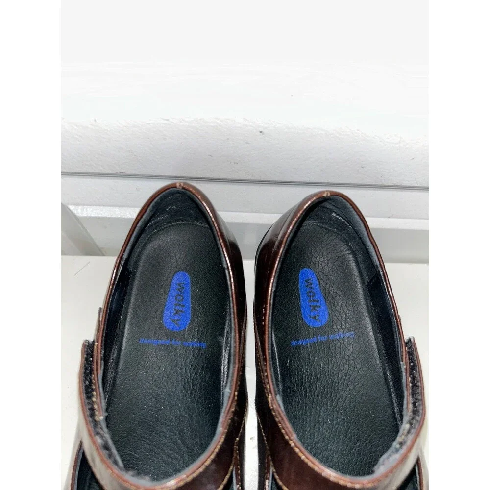 Wolky Women's Mary Jane Wedge size 38 Brown Patent Leather